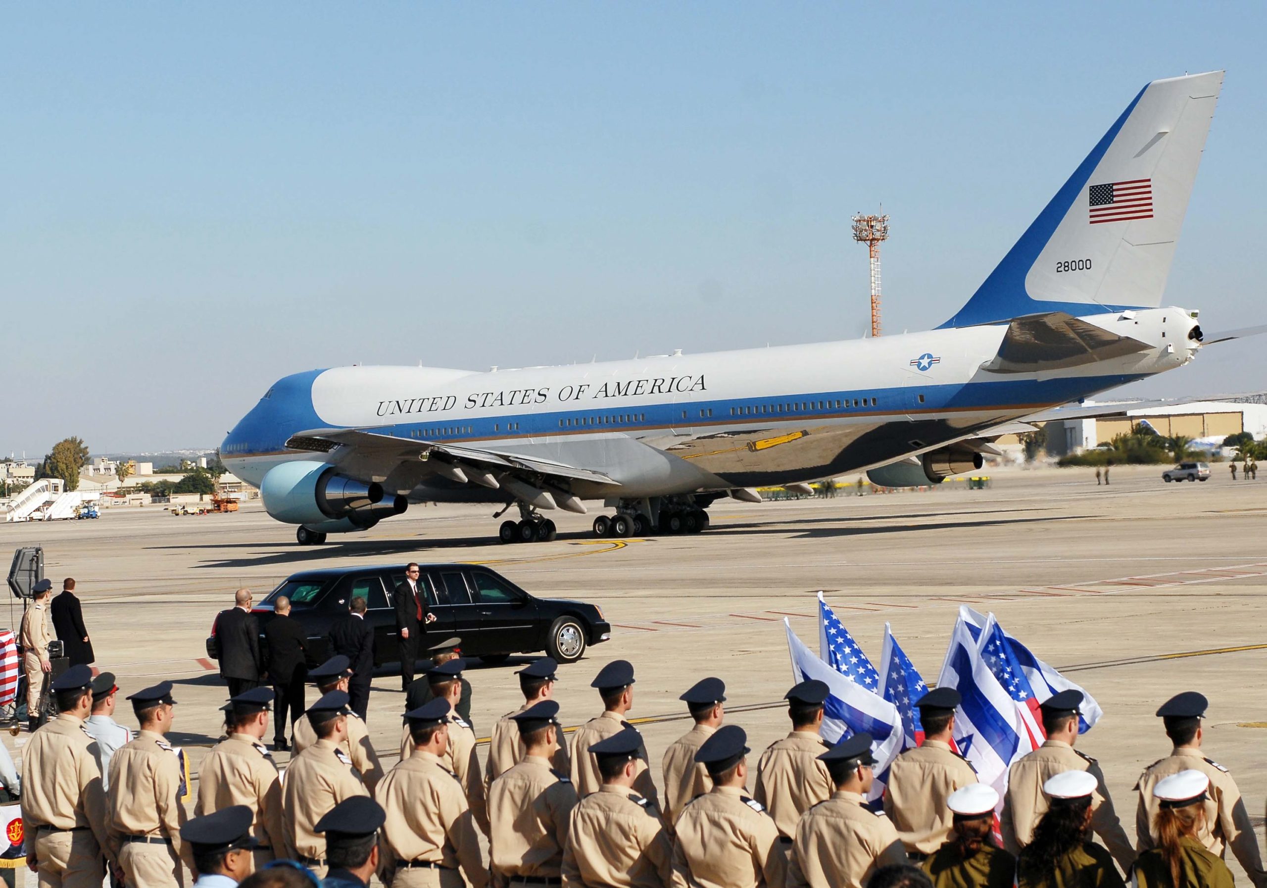 Avión presidencial de EE. UU. arriba al Aeropuerto Ben Gurión Foto archivo Amos Ben Gershom GPO