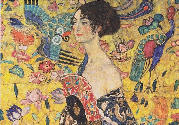 Dame mit Fächer, o Dama con abánico, es una pintura de Gustav Klimt que será vendida por la casa de subastas Sotheby's. Foto: Gustav Klimt/Public domain, via Wikimedia Commons