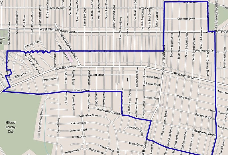 Mapa del barrio Pico-Robertson, California, Estados Unidos. Foto: Los Angeles Times/ CC BY 2.0, via Wikimedia Commons.