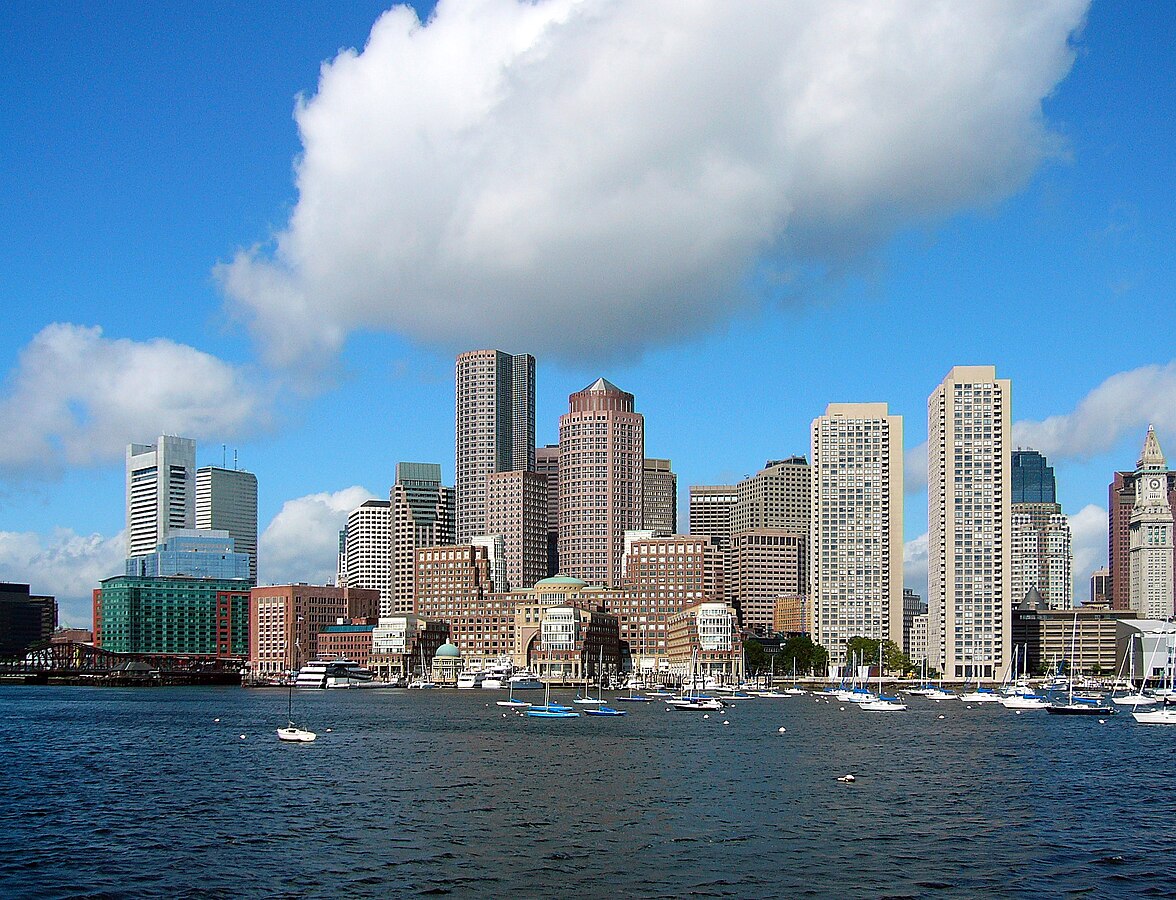 Fotografía aérea del distrito financiero de Boston. Foto: Nelson48 en Wikipedia en inglés , dominio público, vía Wikimedia Commons.